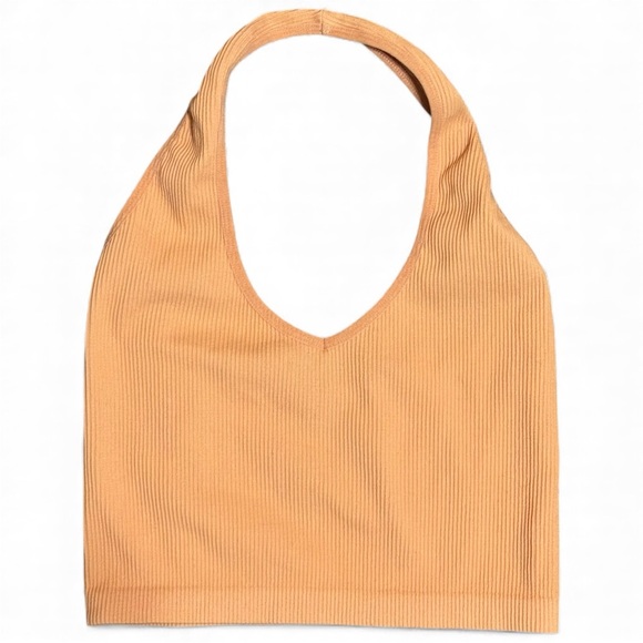 Sunday Best Aritzia Sinchseamless Ribbed Halter Crop Top Peach Nude L Holiday - Picture 3 of 6
